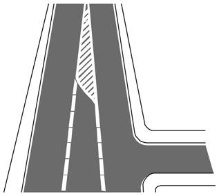 Wer ein Fahrzeug führt, muss der Fahrtrichtung auf der folgenden Kreuzung oder Einmündung folgen, wenn zwischen den Pfeilen Leitlinien (Zeichen 340) oder Fahrstreifenbegrenzungen (Zeichen 295)
