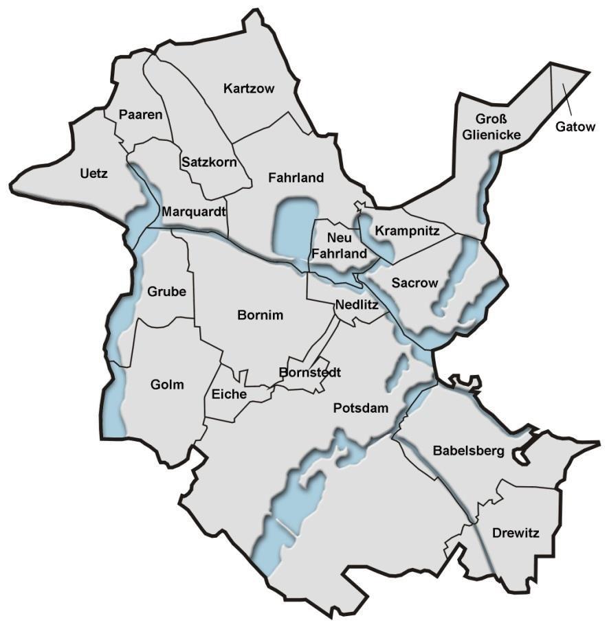 Grundstücksmarktbericht Stadt Potsdam Potsdam grenzt unmittelbar an Berlin sowie an die Landkreise Potsdam-Mittelmark und Havelland. Durch Anschlüsse an die Autobahnen A 115 bzw.