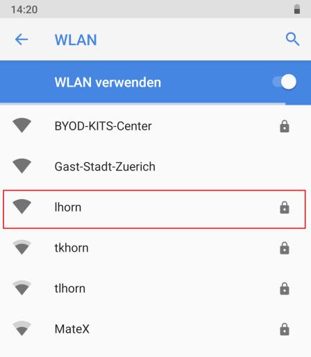 4. Wählen Sie das lhorn aus. 5. Folgende Einstellungen müssen gesetzt sein: EAP-Methode PEAP EAP-Phase 2 Authen.