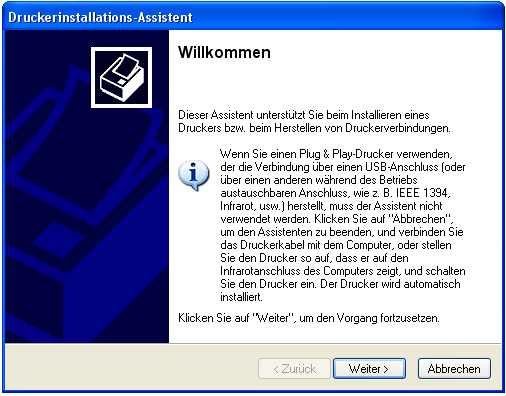 Manuelle Einrichtung eines Multidoc-Druckers in Windows xp (für Windows 7) Um einen Drucker neu hinzuzufügen, klicken Sie bitte