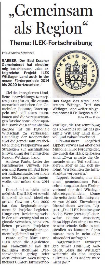 Pressespiegel: ILEK-Fortschreibung Zeitung: Neue Osnabrücker