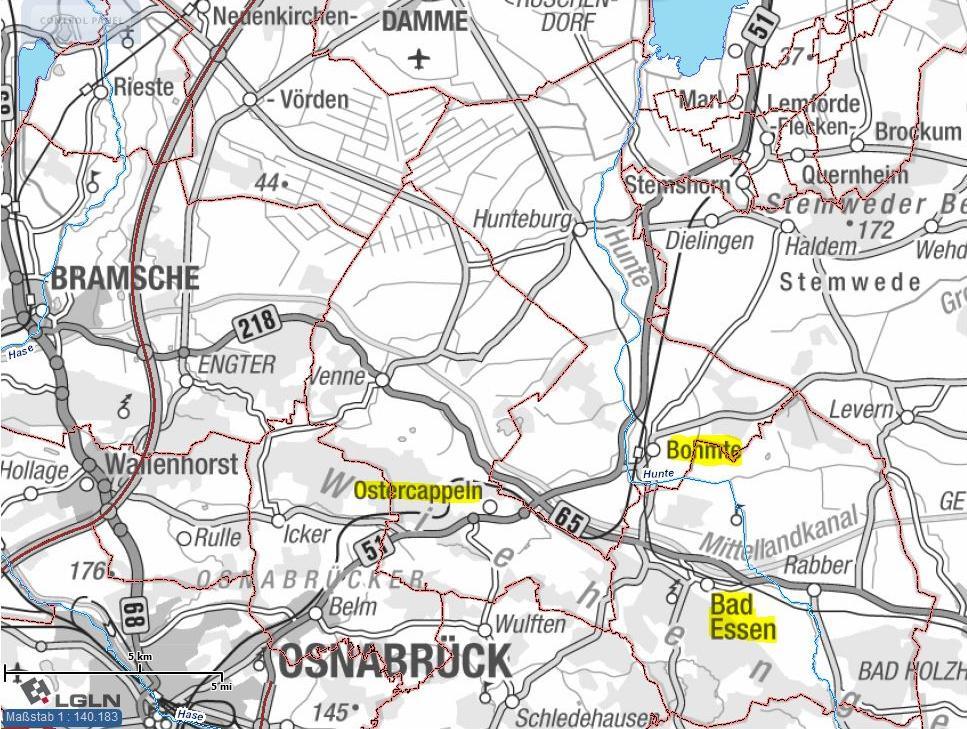 Ausgangslage 2.1.4 Infrastruktur und Versorgung Im Wittlager Land kreuzen sich die Bundesstraßen B218/65 und die B51.