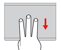 Mit drei Fingern nach unten wischen Legen Sie drei Finger auf das Trackpad und wischen Sie dann nach unten, um den Desktop anzuzeigen.