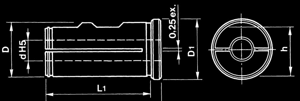 00 Werkzeuge mit zylindrischem Schaft und einer Schneide können in dieser Exzenter-Spannhülse durch einfaches Drehen im Durchmesser um + 0,5 mm und, je nach Freistellung des Werkzeugkörpers,