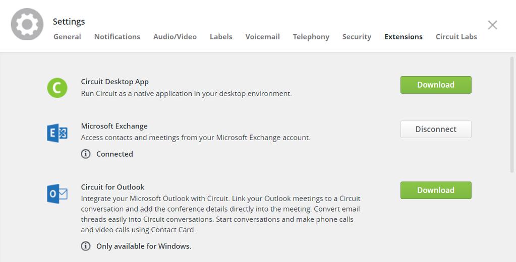 Nutzung von weiteren Circuit Funktionen Nutzung der Microsoft Exchange Kontakte (bekannte Circuit