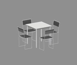 Sitzgruppen // siutes 1 Sitzgruppe: 1 Besprechungstisch 0,8 x 0,8 m mit Chromgestell, Deckplatte: weiß und 4 Stühle, grau/schwarz, Polster, stapelbar, mit