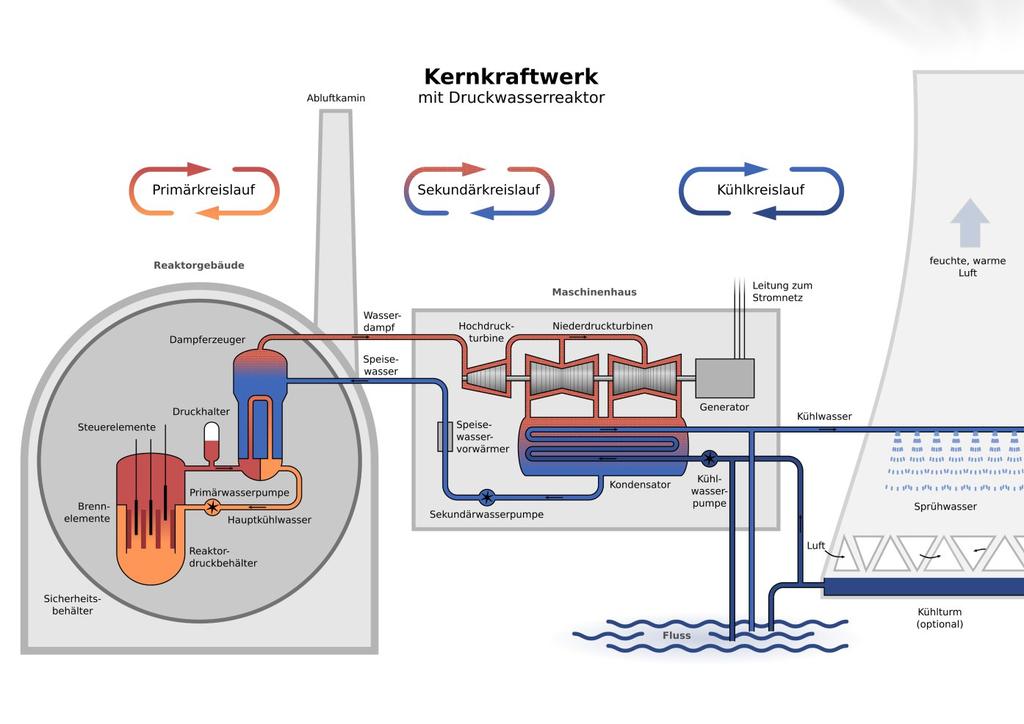 Vortrag (Seite 3 von 6) Schema eines Druckwasserreaktors Grafik: San Jose und Niabot via Wikimedia Commons (CC-BY-3.0) Der am häufigsten in Deutschland gebaute Reaktortyp ist der Druckwasserreaktor.