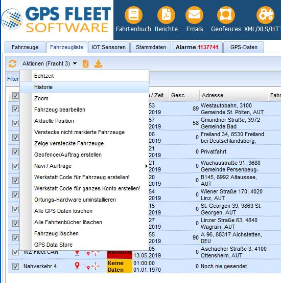 Geofence Name Weitere Felder Zusatzinformationen Bereichsname wird angezeigt, wenn das Fahrzeug sich in einem Bereich befindet.