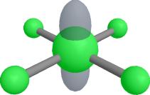 Abbildung 13: Zentralatom mit fünf bindenden Elektronenpaaren und einem Lone Pair, quadratischpyramidische Struktur Bei zwei Lone Pairs entsteht ein planares Quadrat als Struktur.