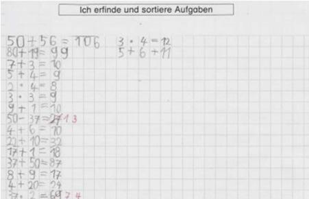 Schüler im ersten Schulbesuchsjahr Dieser Schüler hat sehr viele Aufgaben gefunden. Es überwiegen Plusaufgaben.