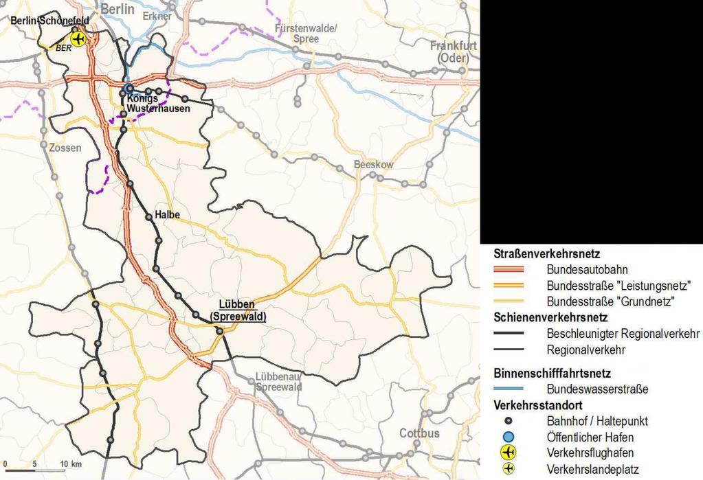 Grundstücksmarktbericht 2017 Seite 13 Grafik 3-5 Netze und Anlagen des Verkehrs 7 Der Landkreis Dahme-Spreewald ist verkehrstechnisch weitestgehend gut erschlossen.