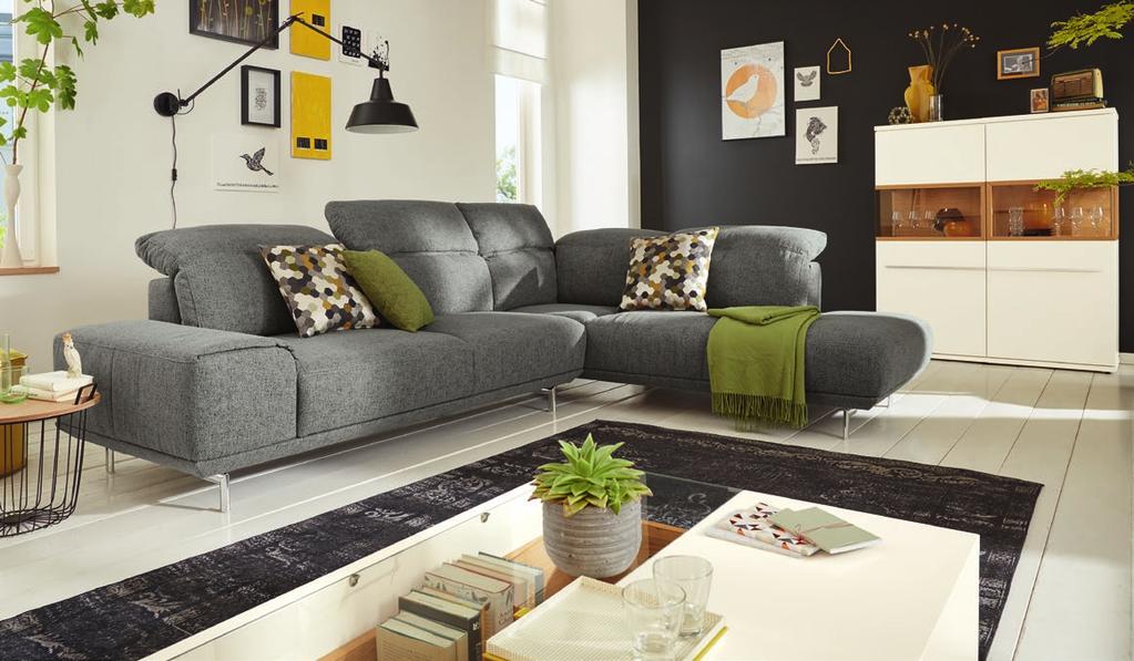 300 x 237, H 87, SH 46 cm Corner group in grey fabric consisting of add-on sofa, 2-seater (N80L) and corner