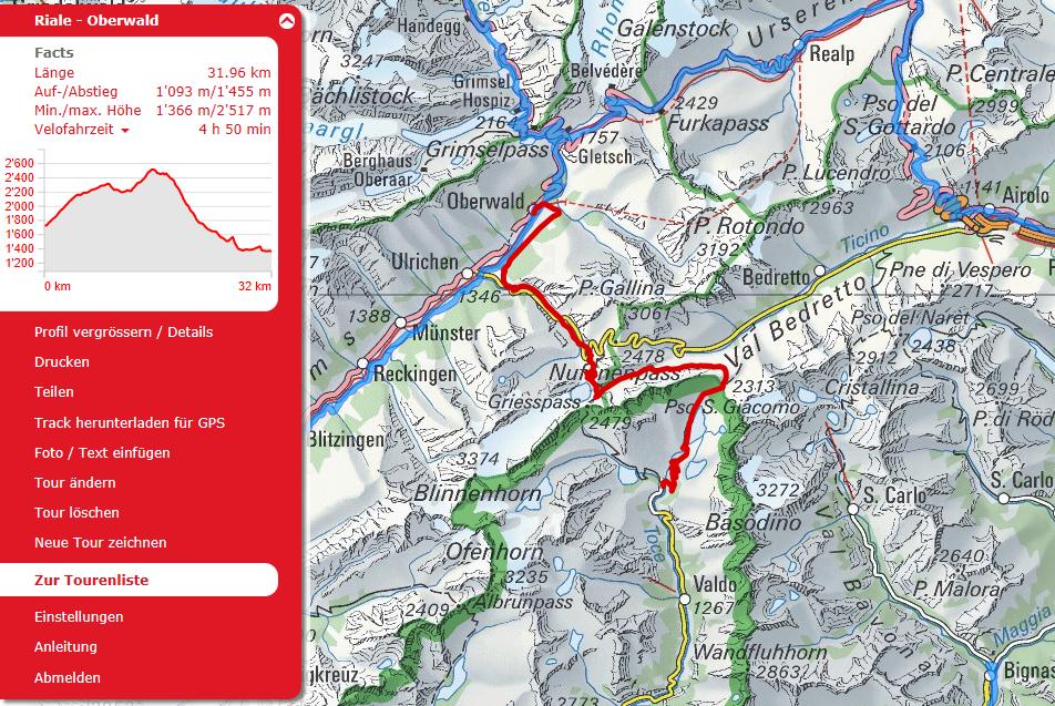Etappe 2: Riale Oberwald 1100 Hm / 32 km Sonntag 08.07.2018 Am zweiten Tag starten wir nach einem feinen Frühstück zeitig und schrauben uns zur Maria Luisa Hütte und weiter zum Passo San Giacomo hoch.