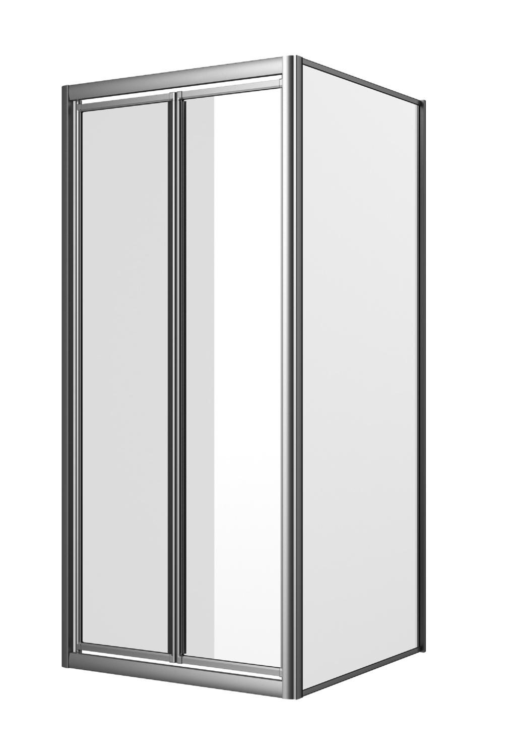 Pendeltür 2-teilig, 185 cm (große Abbildung, Abbildung in Kombination mit Trennwand) nach innen und außen zu öffnen, Rahmen silber matt, Kunstglas Aquaperl transparent 03010475 75 cm 03010480 80 cm