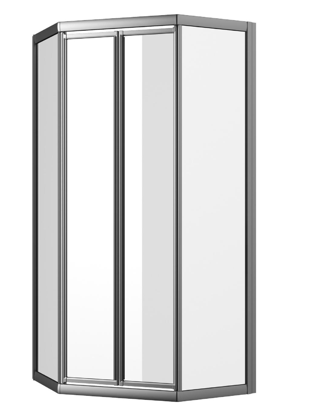 5-Eck Pendeltür, 185 cm, 4teilig (große Abbildung) mit 2 Pendeltüren, nach innen und außen zu öffnen, Rahmen: silber