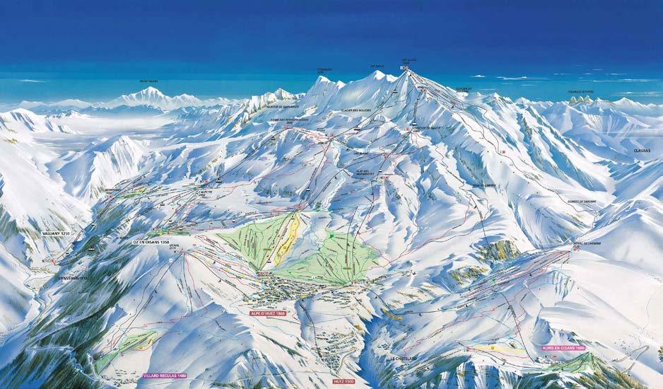 Informationen Skigebiet Alpe d'huez Pistenkilometer 250km Schlepplifte 27 leicht 52km Sessellifte 24 mittel 129km Gondeln 15 schwer 69km Schneekanonen 1033 Anzahl Skipisten 137 Gletscher 1 grün 43