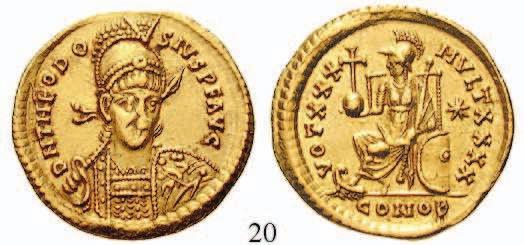 Münzzeichen. Gold. RIC 2d. min. Kratzer, ss 760,- 18 Arcadius, 383-408 Solidus 397-402, Thessalonika. 4,53 g.