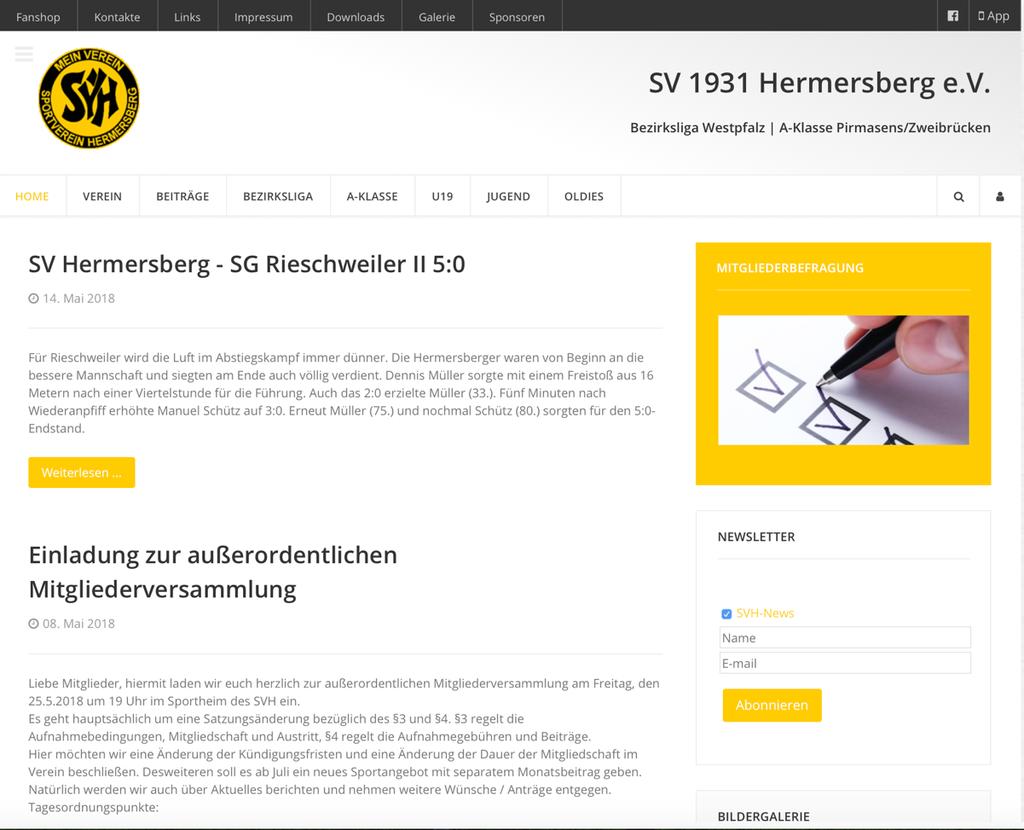 Sponsoring Der SV Hermersberg bietet seinen Freunden und Unterstützern diverse Möglichkeiten aktiv das Vereinsgeschehen zu gestalten und zu unterstützen: Werbung im Internet Auf der Homepage des SVH