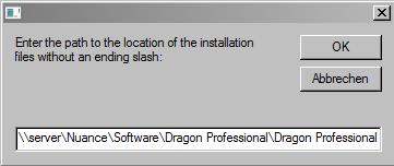 Meldung mit einem Ja und geben daraufhin den Laufwerksbuchstaben Ihres DVD-Laufwerks an. In unserem Beispiel installieren wir Dragon von einem Server-Verzeichnis aus.
