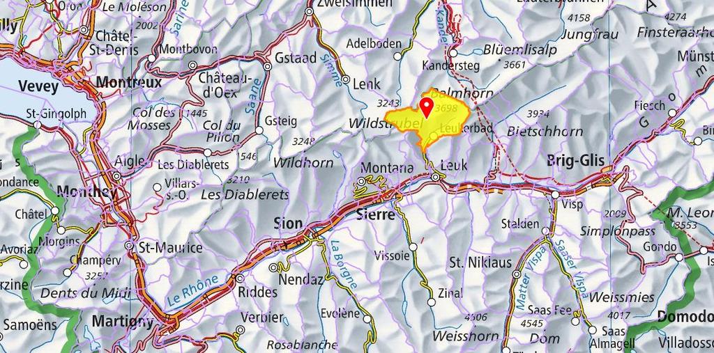 Objektbeschreibung Makro- & Mikro-Lage Kanton/Region/Gemeinde Leukerbad zählt rund 1 450 Einwohner und liegt auf 1411 m. ü. M., eingebettet in ein Seitental des Wallis, dem Dalatal.
