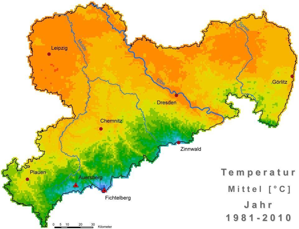 Klimaentwicklung in Sachsen Lufttemperatur: Jahr