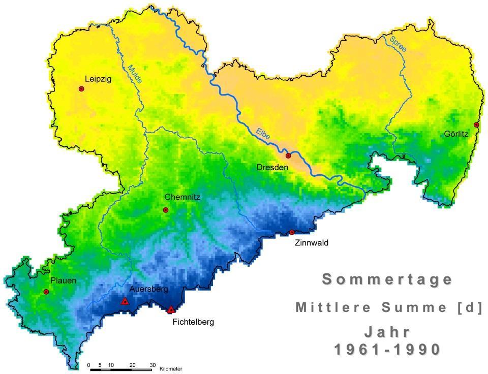 Klimaentwicklung in Sachsen Sommertage (Tmax > 25 ºC):