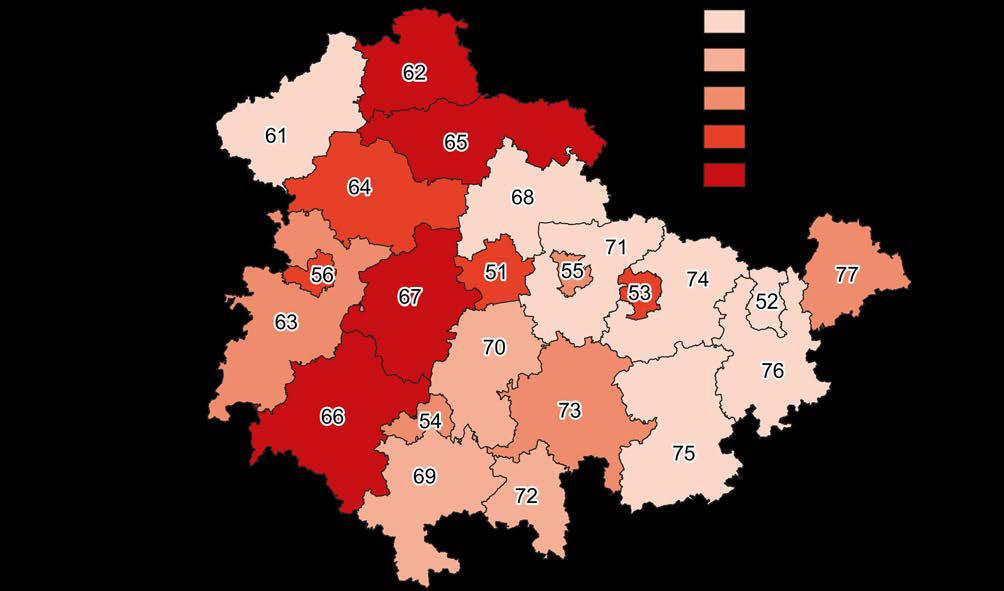 6. Abgegebene Stimmen für einzelne Parteien SPD AfD 51 Stadt Erfurt 52 Stadt Gera 53 Stadt Jena 54 Stadt Suhl 55 Stadt Weimar 56 Stadt Eisenach 61 Eichsfeld 62 Nordhausen 63 Wartburgkreis 64