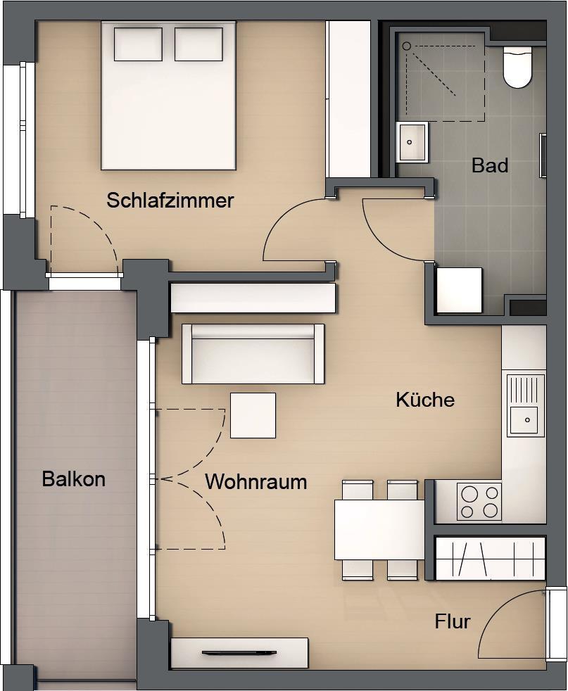 Typ 3 2-Raumwohnung: ca. 51,8 m² Wohnraum: ca.