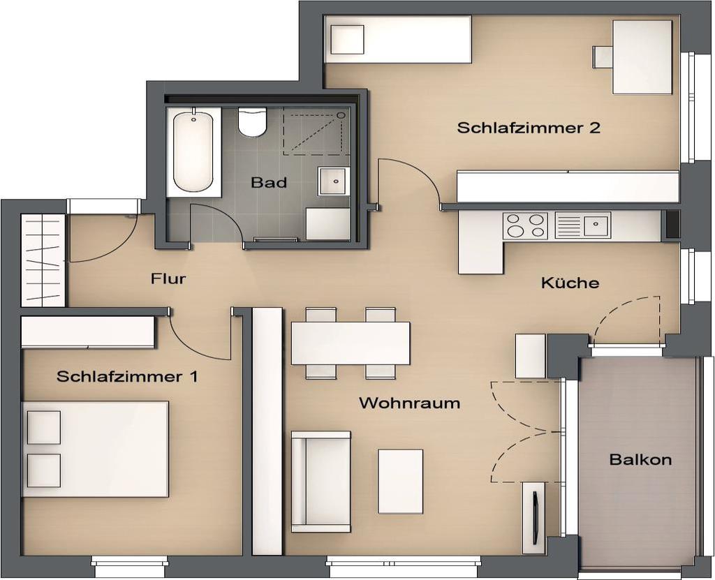 Typ 6 3-Raumwohnung: ca. 73,2 m² Wohnraum: ca.
