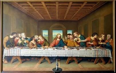 biblische Geschichte: Das letzte Abendmahl Jungfrau heilig Mutter Jesus Jünger essen Brot