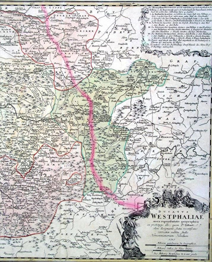 Kartenausschnitt des Herzogtums Westfalens, 1757 nach einer