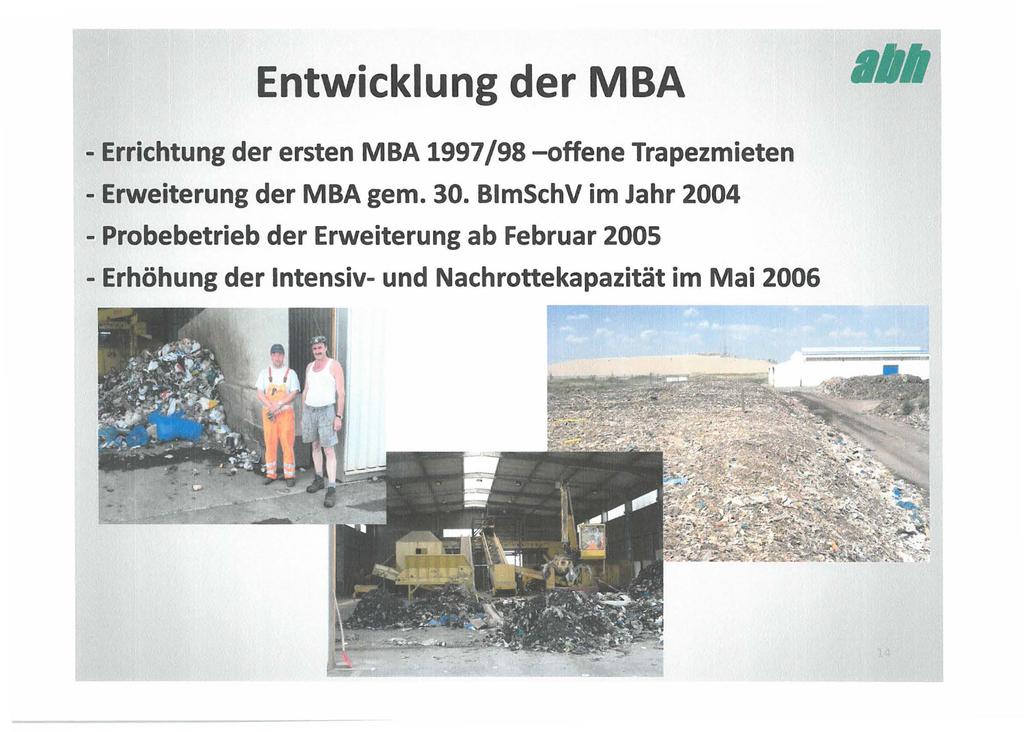 Entwicklung der MBA.,, - Errichtung der ersten MBA 1997/98 -offene Trapezmieten - Erweiterung der MBA gem. 30.