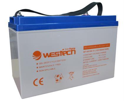 Solar battery(gel) Model: WT-SG55-12 (12V 55AH) Application Solar system Wind system Communication equipment Security and control equipment Mobile electrical devices Terminal General features