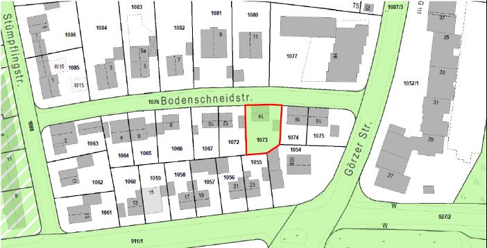 Grundstück Bodenschneidstraße 14 Grundstücksfläche: 420 m² Baurecht: ca. 300 m² GF (zzgl.
