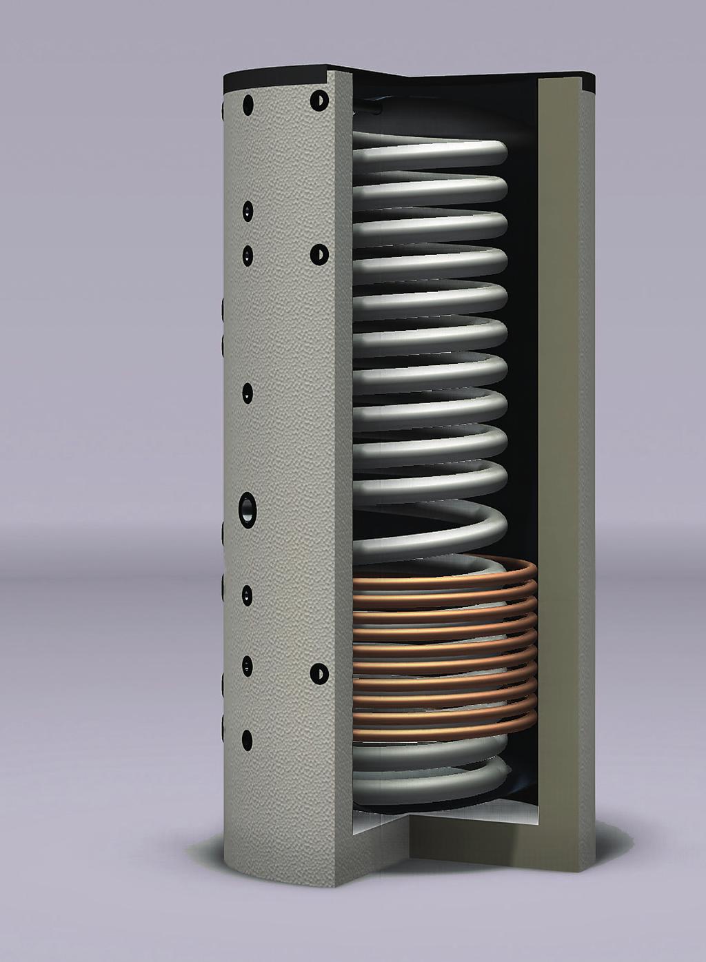 Bei Bedarf entzieht der HelixTherm Hygieneboiler die Energie von unten nach oben. Die Solarzone wird zuerst abgekühlt, was die Effizienz der Solaranlage fördert.