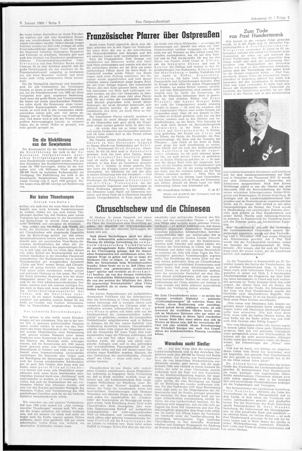9. Januar 1960 / Seite 2 bis heute keinen Katholiken zu ihrem Präsidenten wählten und daß eine Kandidatur Kennedys aus verschiedenen Kreisen scharfe Widerstände erwachsen werden.