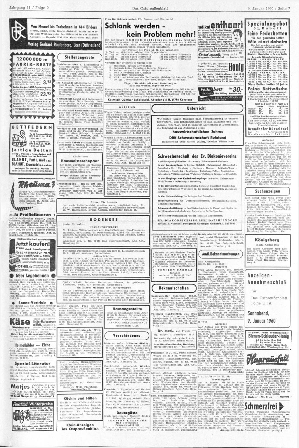 Jahrgang 11 / Folge 2 Das Ostpreiißenblatt 9. Januar 1960 / Seite 7 I Von Meme!
