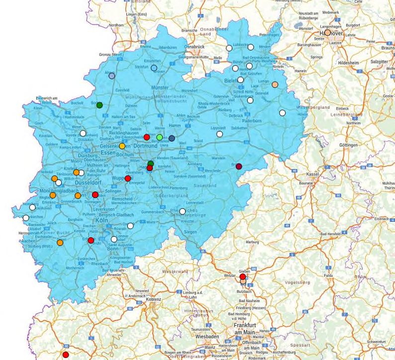 - 32 - Abb. 4: Marktgebiet Nordrhein-Westfalen (Altholz) 125 Auffällig ist, dass von den befragten Unternehmen nur sehr wenige Standorte in größerem Radius als 100km erfassen.