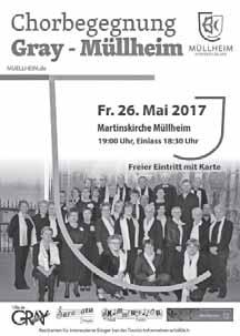 Seite 13 Donnerstag, 18. Mai 2017 fünf bis sechs Auftritte jährlich. Die Konzerte finden in Gray in der Basilik bzw. im Theater statt, aber auch auf dem Land, oder auf Einladung eines anderen Chores.