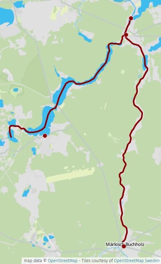 Von Prieros bis Märkisch Buchholz / Klein Köris südlich DaW km 25 Bis an die Grenze des Spreewalds Bei dieser Tour fährt man von Zernsdorf bis Prieros.