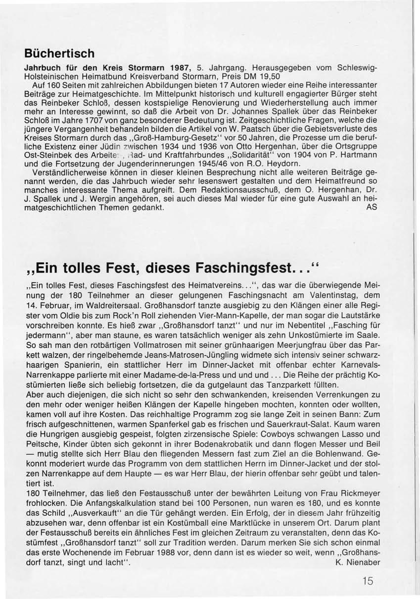 Büchertisch Jahrbuch für den Kreis Stormarn 1987, 5. Jahrgang.