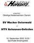 präsentiert Oberliga Niedersachsen Damen SV Wacker Osterwald - MTV Ashausen-Gehrden 10. September :30 Sporthalle Bredingsfeld